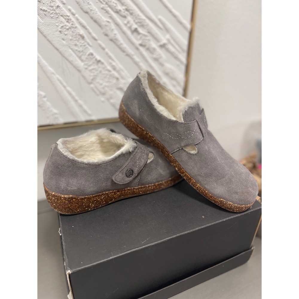 Earth Origins Aurora Jade Grey Suede Faux Fur Lined Cork Slip On Shoes 7 - Picture 2 of 16